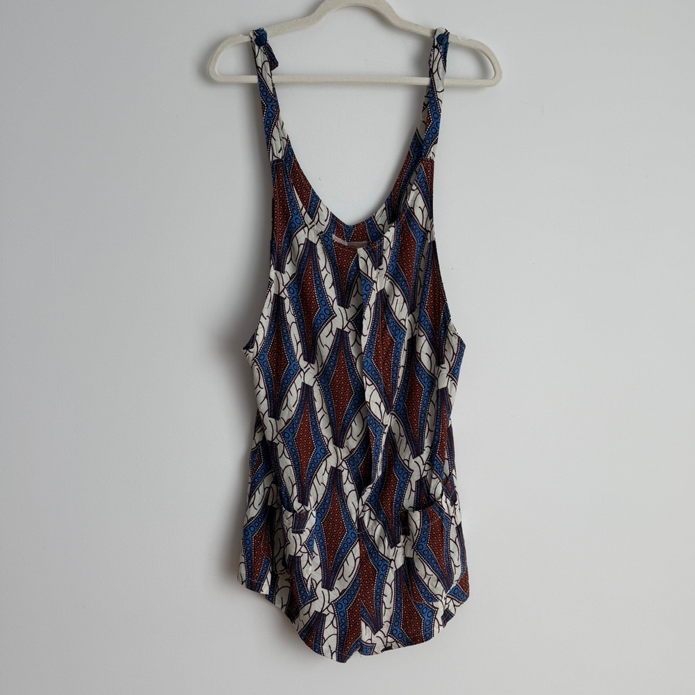 Sleeveless Printed Tank Top in Navy, Rust & Cream Romper